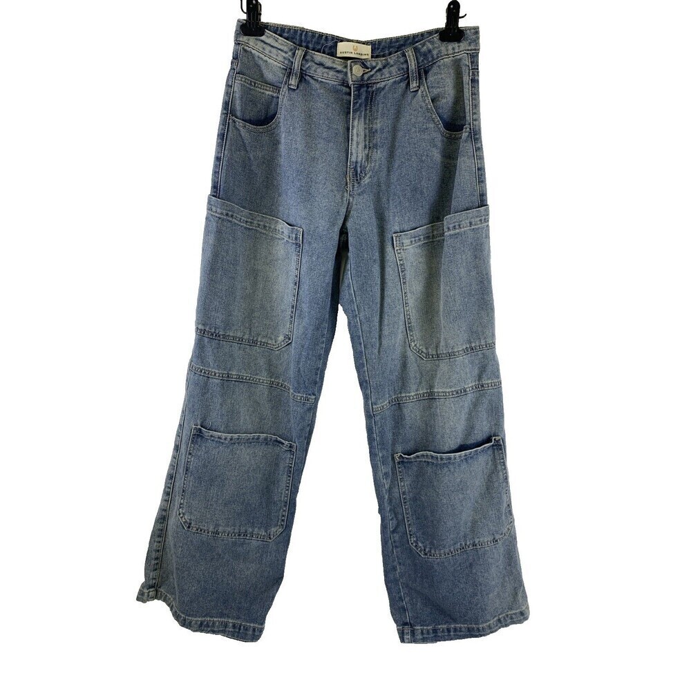 Austin‎ Landing Jeans Wide Leg Patch Pockets Cargo Denim Cotton Womens Juniors 7